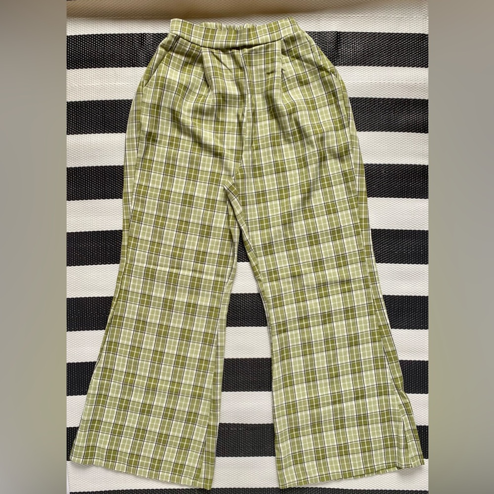 Shein Green Plaid Flare Pants